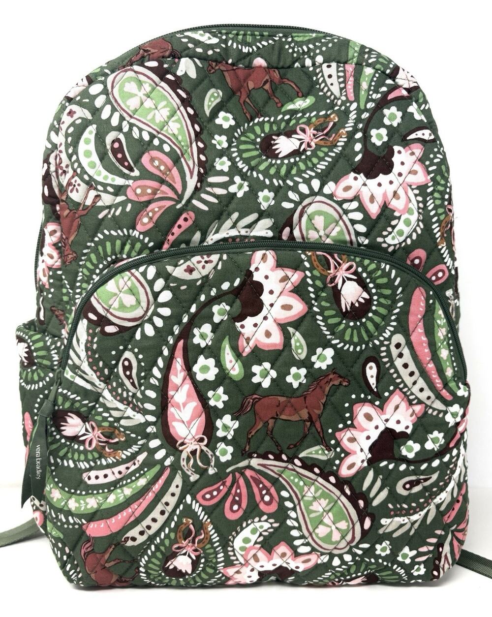 Vera Bradley Paisley Horse Backpack Book Bag Laptop Sleeve Green Western NWT